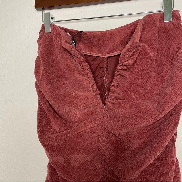 ZARA Ruched corduroy Mini skirt Burgundy Wine size M NWT - Picture 7 of 8